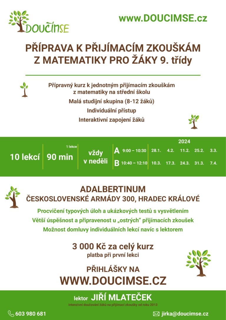 Plakát na přípravu k přijímacím zkouškám z matematiky pro žáky 9. třídy